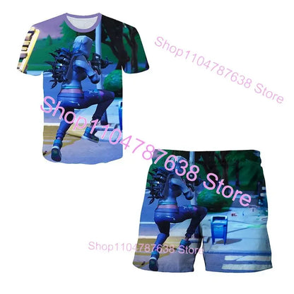 2PCS Suits F-Fortnite Victory 3D T-shirt Shorts Kids Tops Girls Boys Battle Royale Clothes Harajuku Tees Hero Children T-Shirt