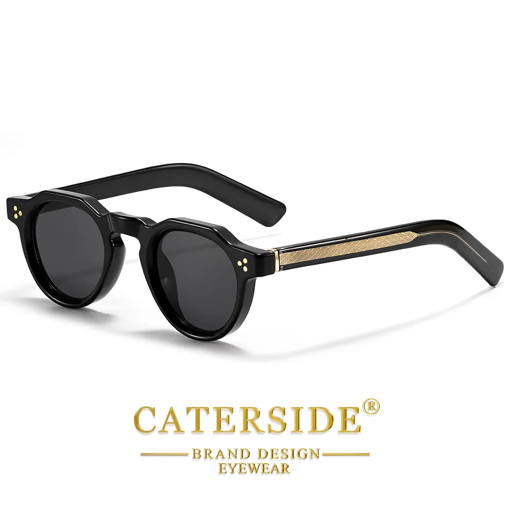 CATERSIDE Retro Round Men's Sunglasses High-Quality Thick Style Women's Outdoor Travel Business Driving Decorative Glasses UV400