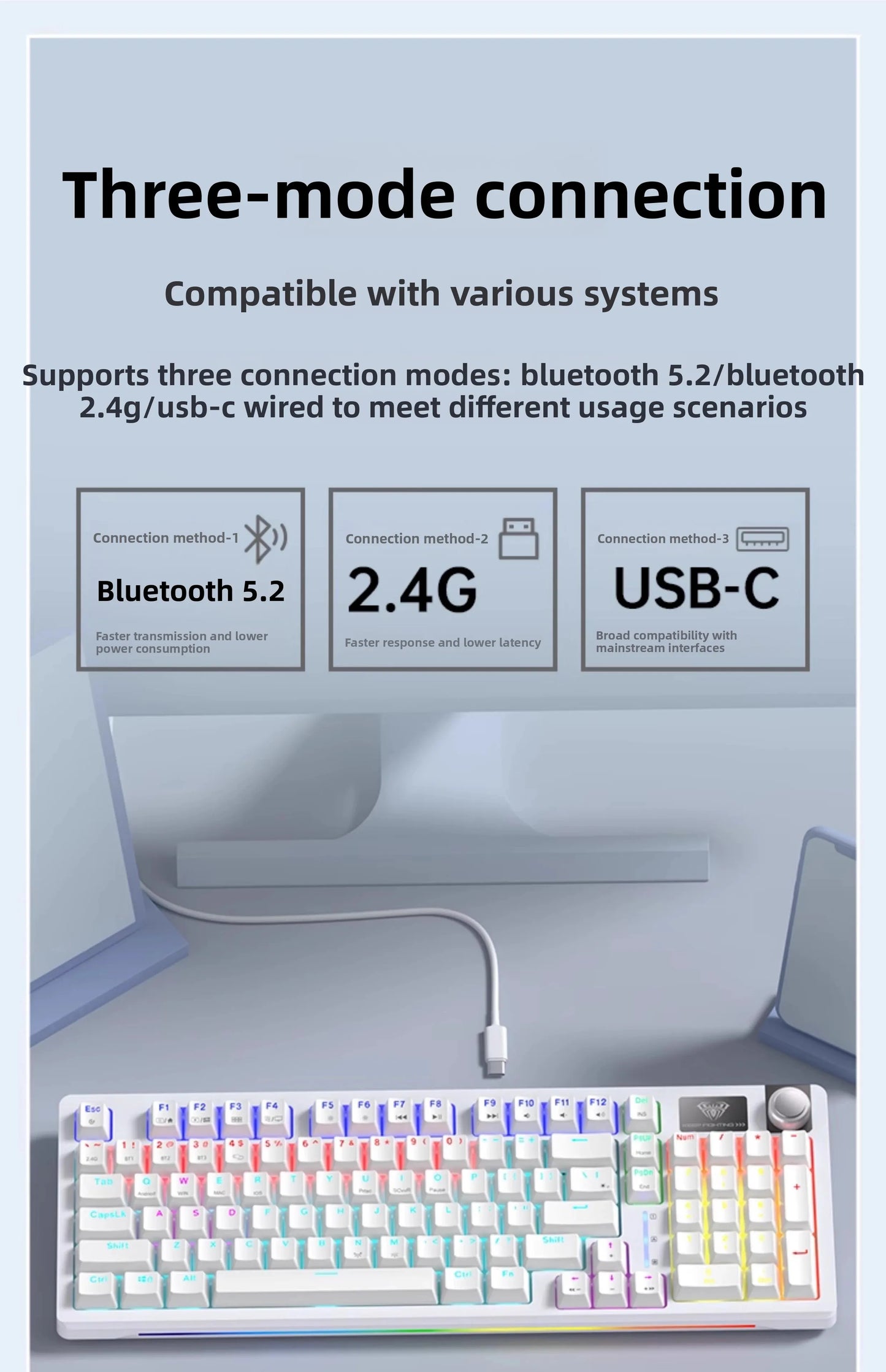 AULA S98 Lipstick Liquid Foundation Series Wireless Keyboard Hot-swappable E-sports Gaming Office Long Life Laptop Accessories