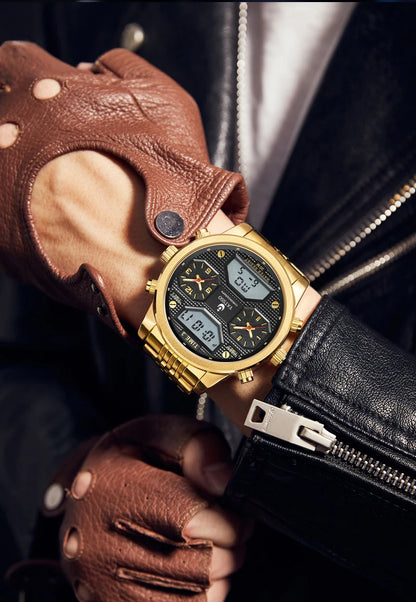 Men's Digital Military Sport Watch 3ATM Waterproof Luminous Steel Strap Quartz Wristwatch Fashion Male Clock Reloj Hombre