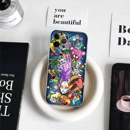 Cartoon B-Battle-R-Royale-F-FortniteS for iPhone 17 16 15 14 13 12 11 Pro Max Plus Transparent Soft TPU Phone Cover