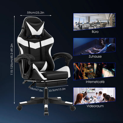 Ergonomic Gaming Chair with Massage Function, Adjustable Reclining Computer Chair with Footrest, Lumbar Support, Headrest & Armrests