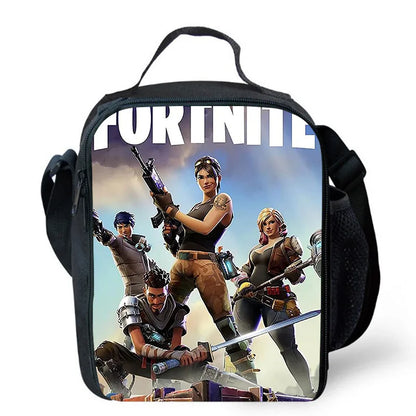 Fortnite Cartoon Lunch Bag for Boys Girls Unisex Reusable Insulated Lunch Box Portable Handbag Large Capacity for School Picnic