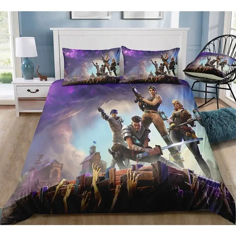 Juego de cama Fortnite con funda nórdica de 3 piezas, diseño 3D, ropa de cama para dormitorio, gaming, anime y dibujos animados, funda de almohada, decoración de habitación, regalo