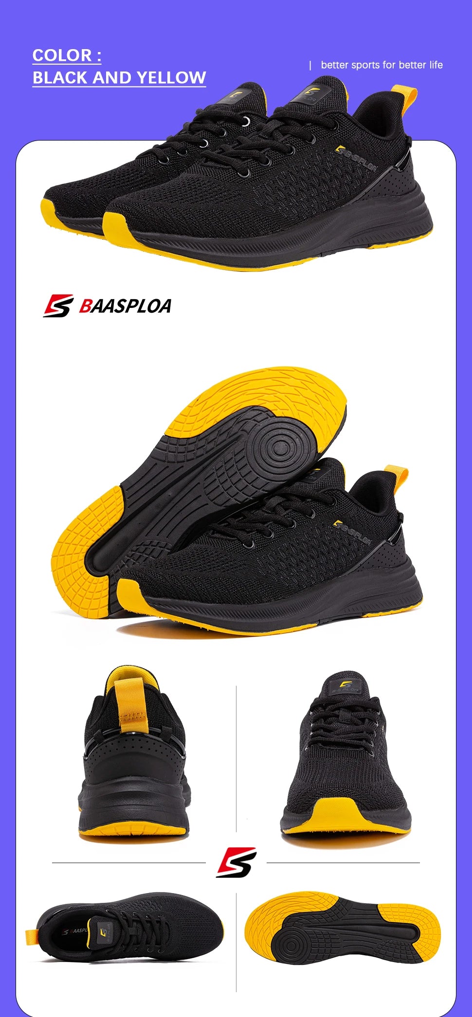 Baasploa Herren-Laufschuhe – Marke: Casual, leichte Designer-Jogging-Schuhe aus Mesh für Herren, atmungsaktive Sport- und Wanderschuhe mit Schnürung