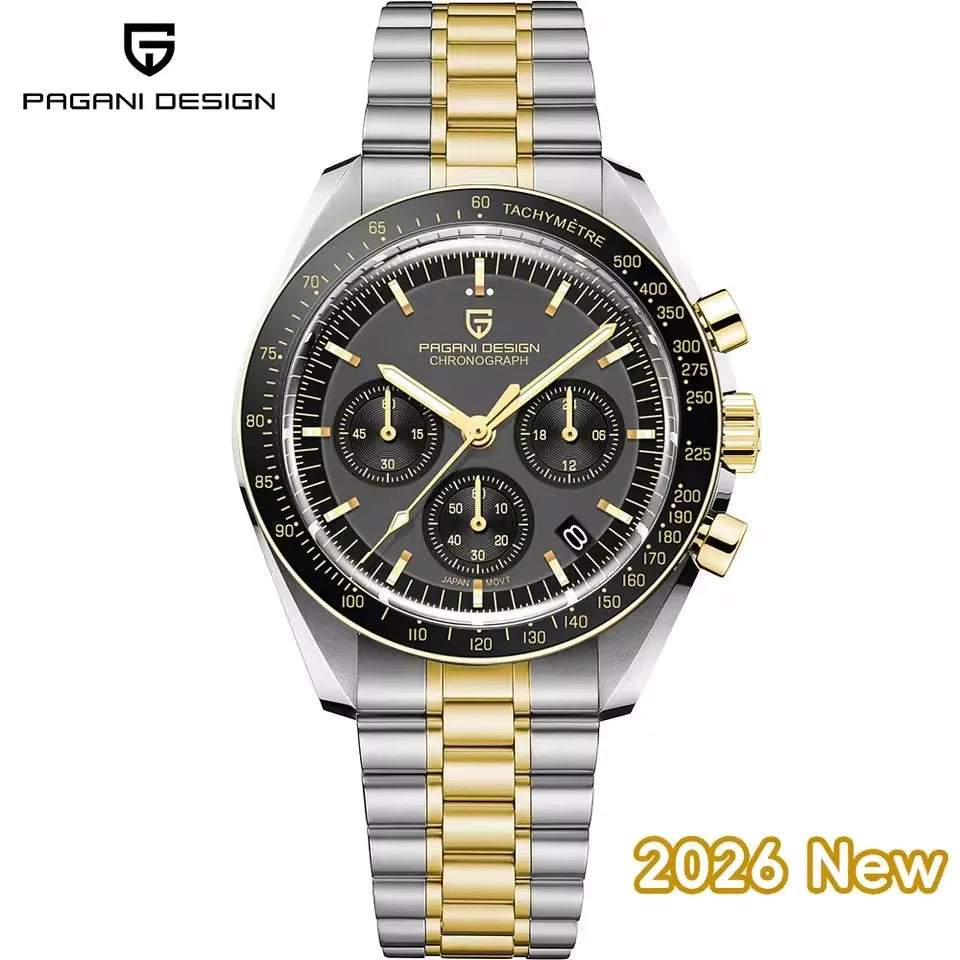PAGANI DESIGN Moon Men's Watches Gold Luxury Quartz Watch Men Speed Sports Chronograph AR Sapphire Waterproof Luminous Man Gift