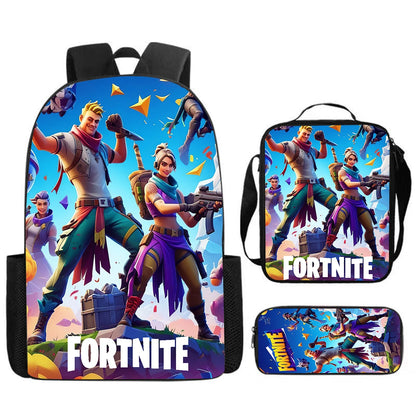 Fortnite Cartoon 3pcs Set, Large Capacity Suitable for Boys and Girls Aged 5-8, Includes Backpack, Dinner Bag, and Pencil Case