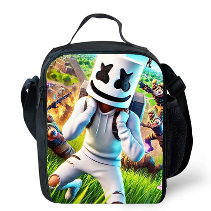 Fortnite Cartoon Lunch Bag for Boys Girls Unisex Reusable Insulated Lunch Box Portable Handbag Large Capacity for School Picnic