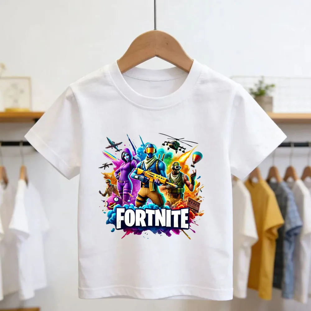Fortnite Theme Cartoon Printed T-Shirt Summer Child White Cotton T-Shirt Cartoon Hot Game Fortnite Short Sleeve