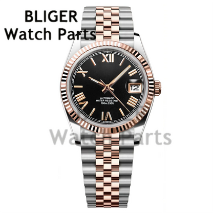 BLIGER 36MM 39MM Luxury Gold NH35 Automatic Mechanical Wristwatch Roman Number Men Watches Sapphire Crystal 10Bar Reloj Hombre