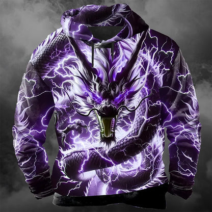 Men's 3D Lightning Dragon Print Hoodie Sweatshirts Fashion Cool Daily Long Sleeve Streetwear Pullover Fall Winter Tracksuit Coat