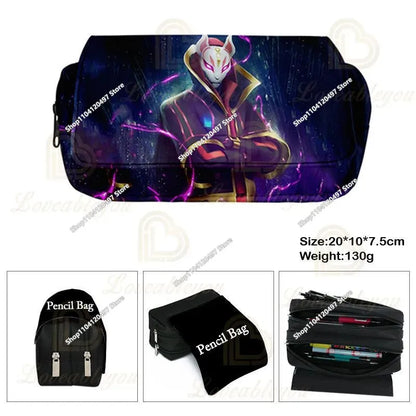Fortnite Kids Pencil Bags Multifunctional Stationery Box Children's Large Capacity Double Layer Stationery Bag