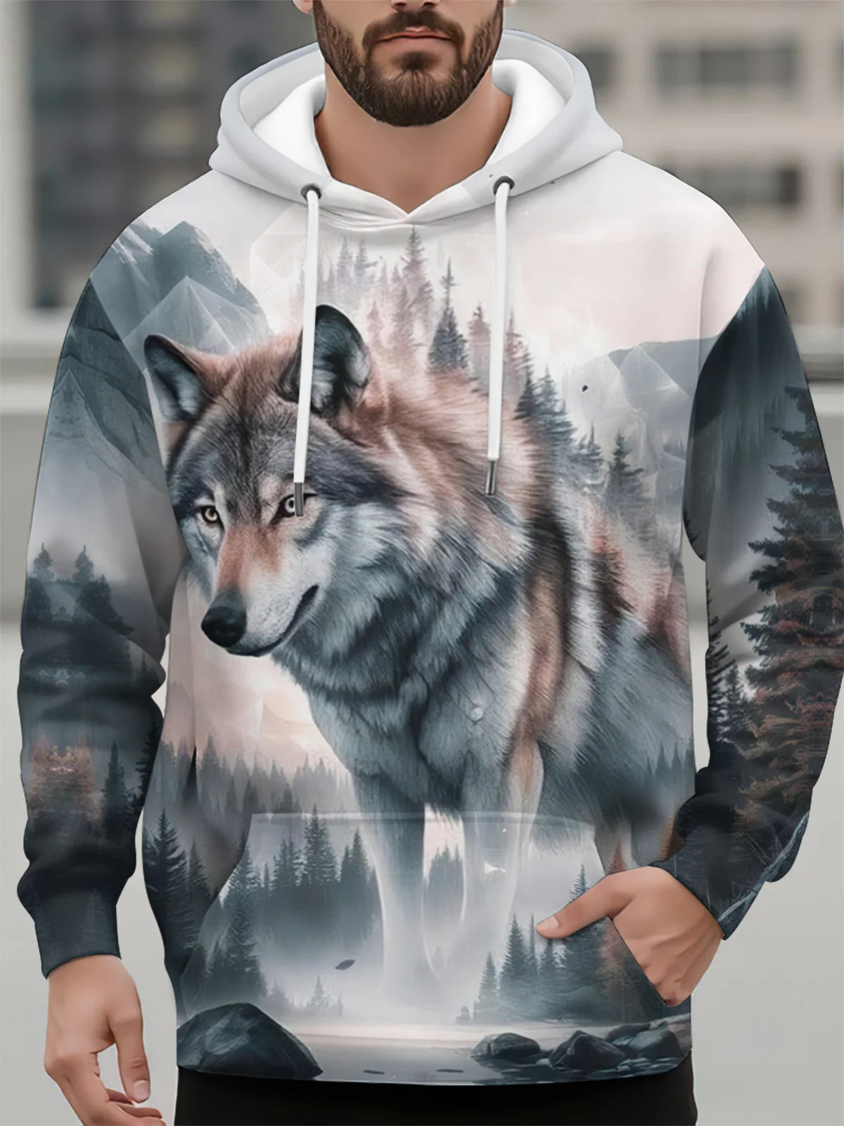 Muoti Eläinaiheinen miesten huppari Susi 3D-painatus Syksyn collegepaita Huppari Katutyylinen vapaa-ajan collegepaita Y2K Miesten ylisuuri Unisex-vaatteet