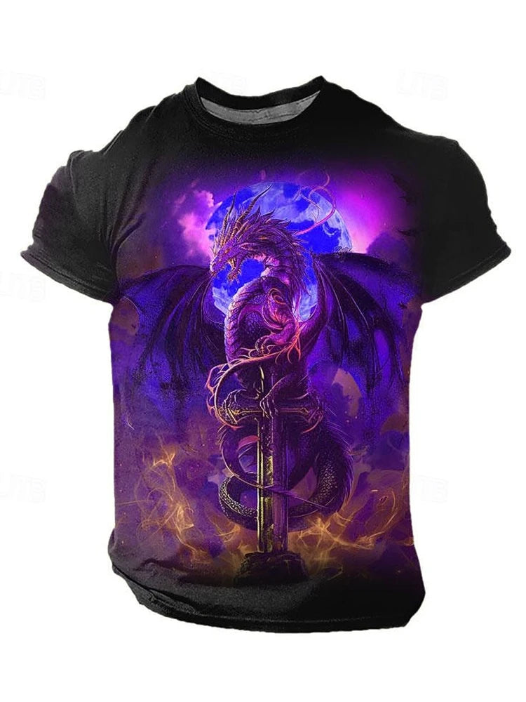 3D Dragon Print Men's T-shirt Summer Daily Casual Men's Street T-shirt Outdoor Sports Short Sleeve Urban Fashion Men's T-shirt