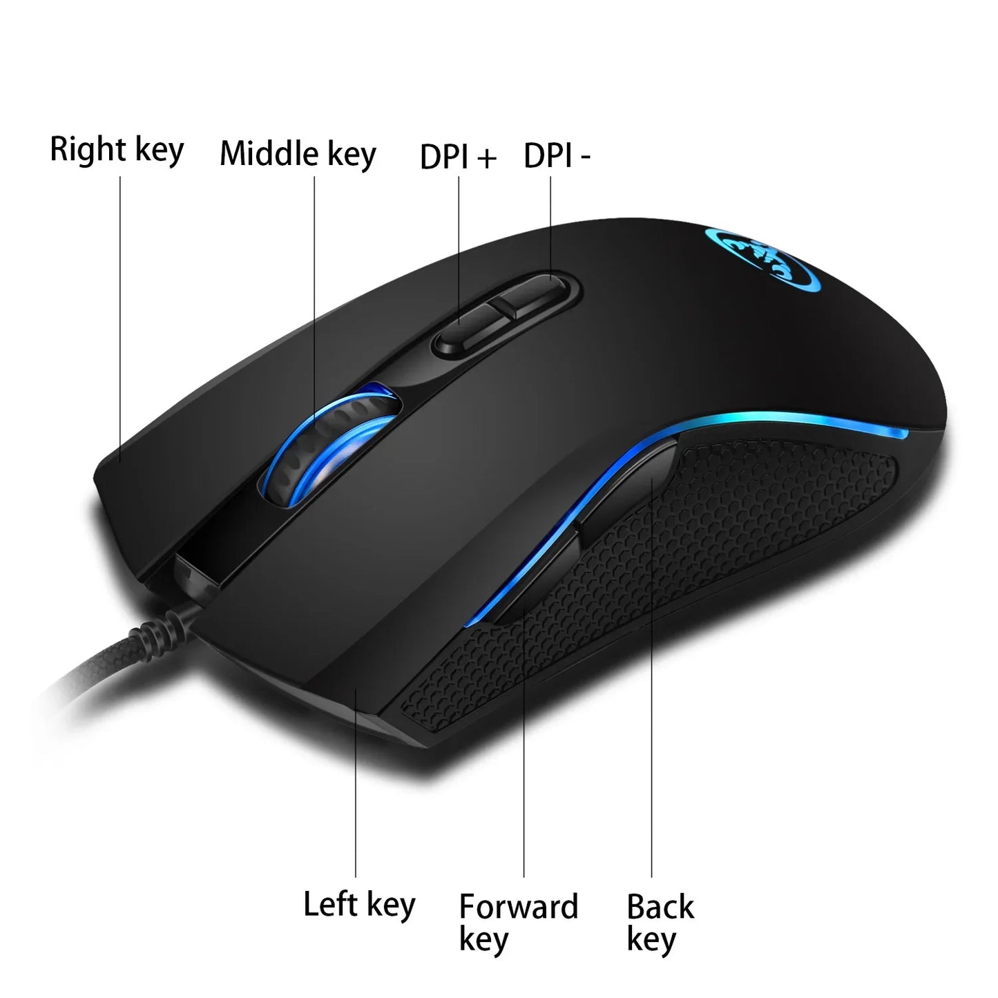 Hoogwaardige optische professionele gamingmuis met led-achtergrondverlichting in 7 heldere kleuren en ergonomisch ontwerp, 3200 DPI, voor LOL CS-gamers