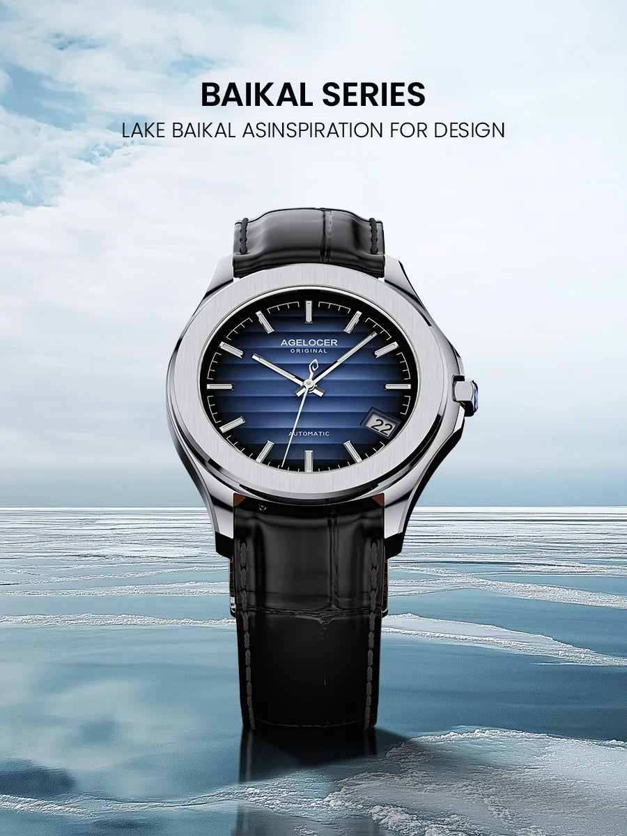 AGELOCER Original Baikal Watch Men's Big Calendar Business Formal Automatic Mechanical Watch Birthday Gift for Men
