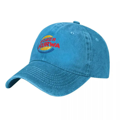 Baseballová čepice Burger King inspirovaná memem Bober Kurwa, čepice z opotřebovaného džínoviny, vintage, pro outdoorové aktivity, měkká sluneční čepice bez pevné konstrukce