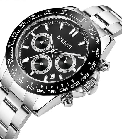 MEGIR Herrenuhr, Luxusmarke, Quarz-Sportuhr, Edelstahlarmband, wasserdicht, Chronograph, Armbanduhr