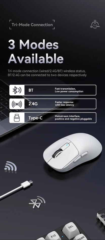 ATTACK SHARK X3 Rato de três modos 1K Hz, X3Pro Rato sem fios Bluetooth 4K Hz leve, PAW3395, velocidade de movimento 650IPS