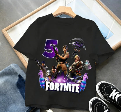 Fortnite Children’s Birthday Number T-Shirt Girls Boys Summer Clothes Baby Cotton Tee Shirts Party Short Sleeve Tops Toddler Gift