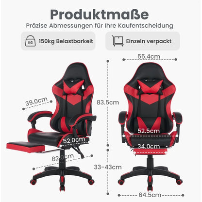 Ergonomic Racing Gaming Chair with Lumbar Support, Massage Function, Footrest, Reclining Leather Gaming Chair for Office & PC Gaming