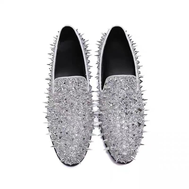 Fashion Blue Bling Spikes Loafers Shoes For Men Luxury Handmade Slip On Mens Dress Shoes Wedding Shoes