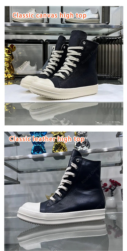 Casual High Top Quality Black Designer Men Leather Shoe Ro Pentagram Thick-sole Zip Flat Canvas Luxury Women Ankle boot Sneakers