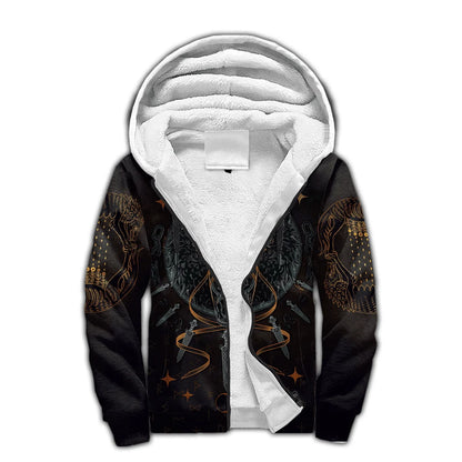 Mjolnir Odino Corvo Lupo Tatuaggio Felpa con cappuccio da uomo invernale più spessa con zip, stampata in 3D, unisex, casual, tuta con cappuccio, giacca in pile calda KD16