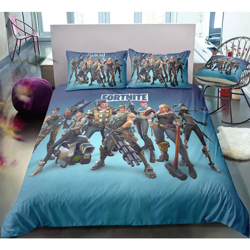 Juego de cama Fortnite con funda nórdica de 3 piezas, diseño 3D, ropa de cama para dormitorio, gaming, anime y dibujos animados, funda de almohada, decoración de habitación, regalo