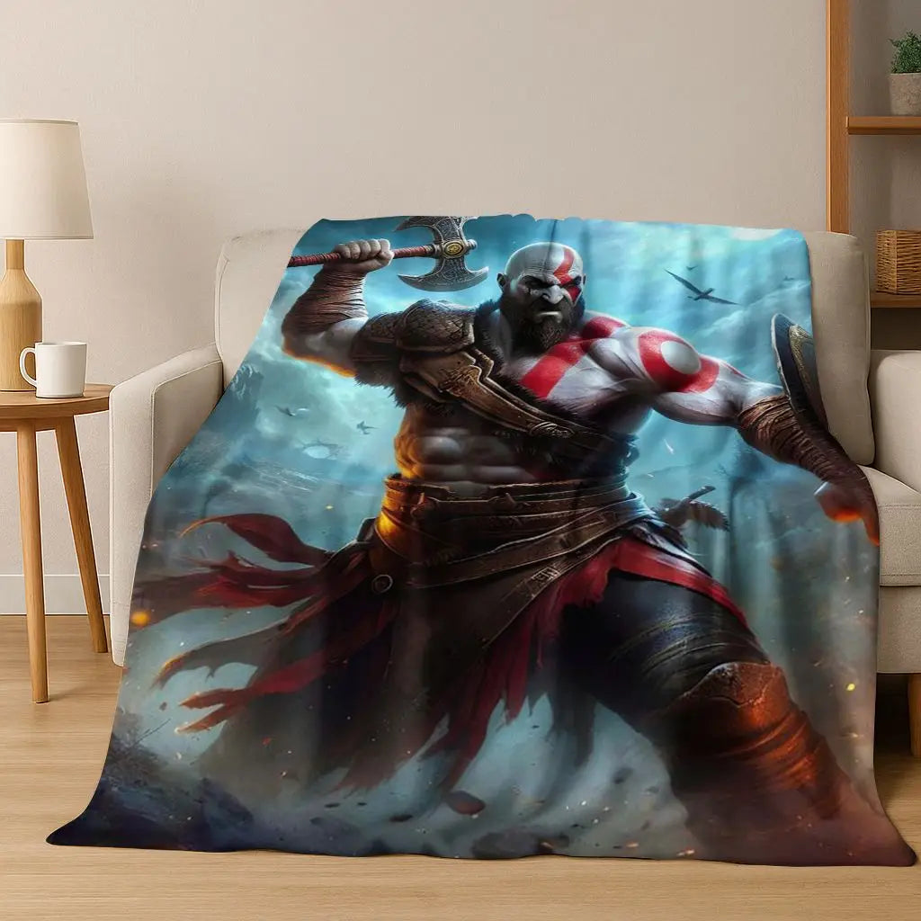 3A Classics God of War Kratos Game Gamer Flannel Blanket,Warm and Cozy Soft Throw Blanket for Home Bedroom Bed Sofa Kid Gift