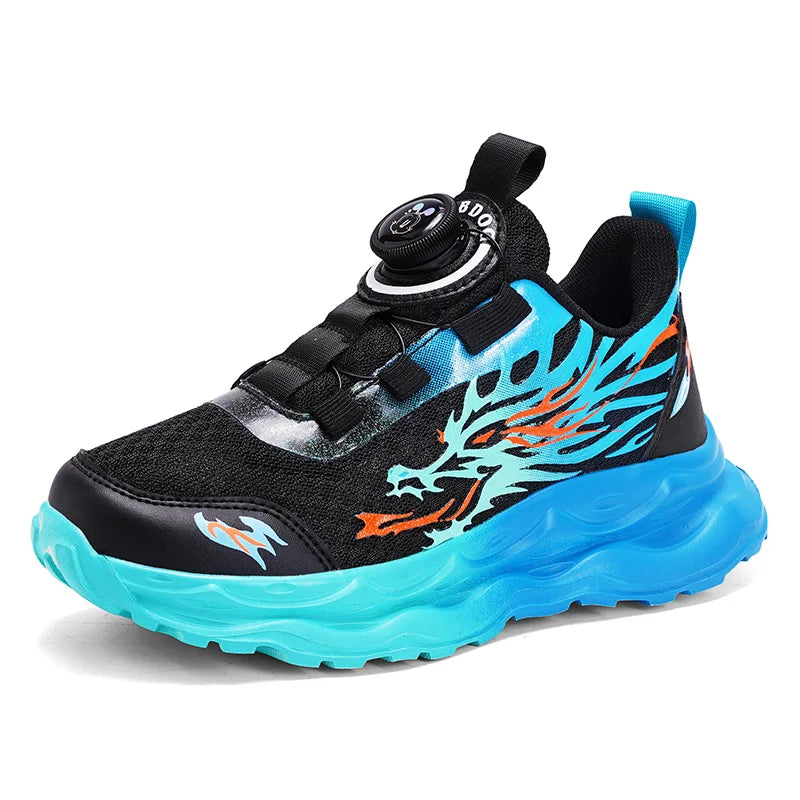 Childrens Sports Shoes Autumn Anti Slip Breathable New Student Rotating Button Boys Outdoor Shock-absorbing Mesh Running Shoes