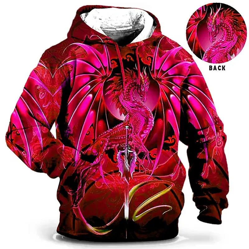 Men's Hoodie for Men Clothing 3D Printed Sweatshirts Outdoors Dragon Fashion Daily Autumn Long Sleeve Hoodies