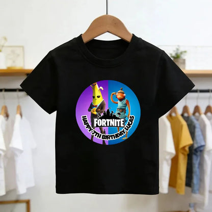 Fortnite Theme Cartoon Printed T-Shirt Summer Child White Cotton T-Shirt Cartoon Hot Game Fortnite Short Sleeve