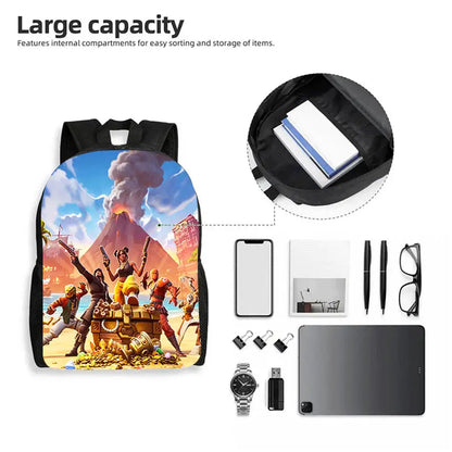 3Pcs Kids Backpack Set, Crossbody & Pencil Bag, FORTNITE Cartoon Bag, Lightweight for Boys and Girls Ages 5-10, Free 3D Printed Keychain