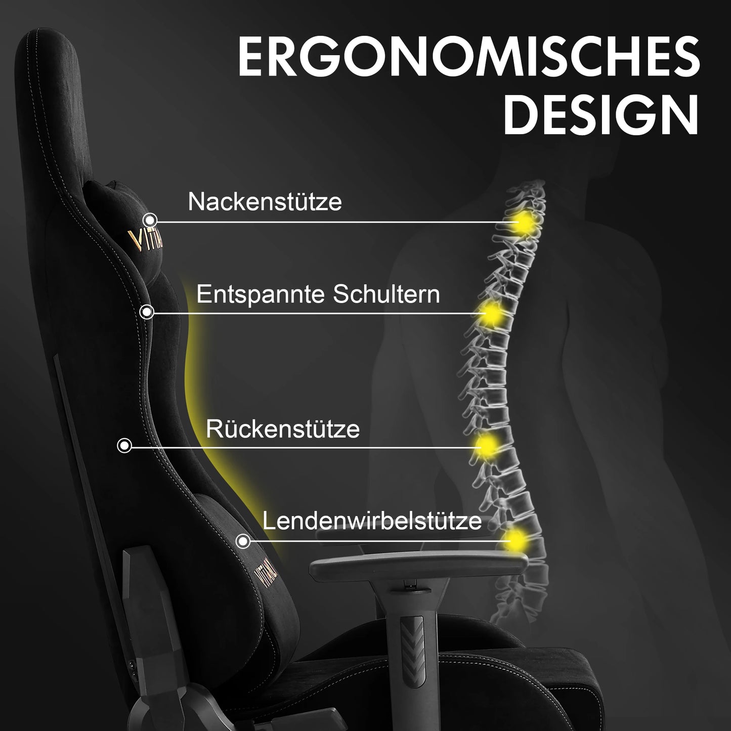 HAPIHAPPY Fashion Gaming Chair Genuine Computer Office Chair with Pocket Spring Cushion Linkage Armrests and Footrest Game Chair