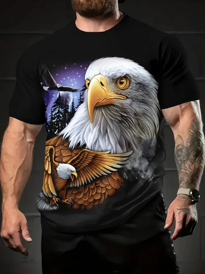 Men's Patriotic 3D Eagle Print T-Shirt Casual Crew Neck Short Sleeve Pullover for Summer Fashion Outdoor Activities Men's Clothing