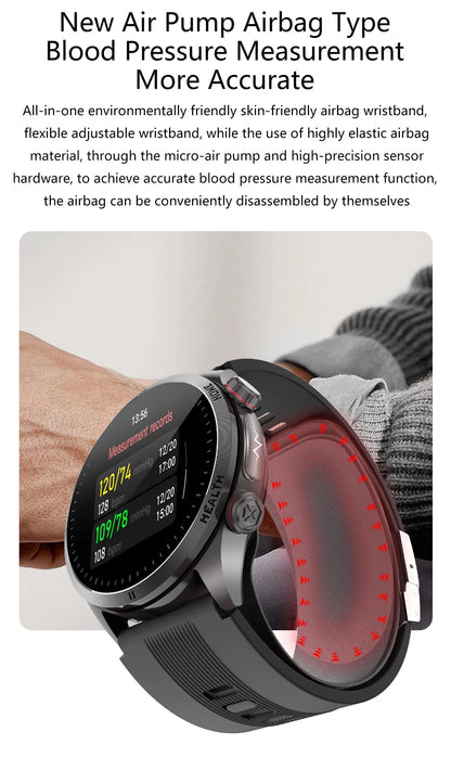 2026New Blood Pressure Air Pump Airbag Accurate Measure Smart Watch Men Micro Physical Examination Health ECG Smartwatch NFC BOX