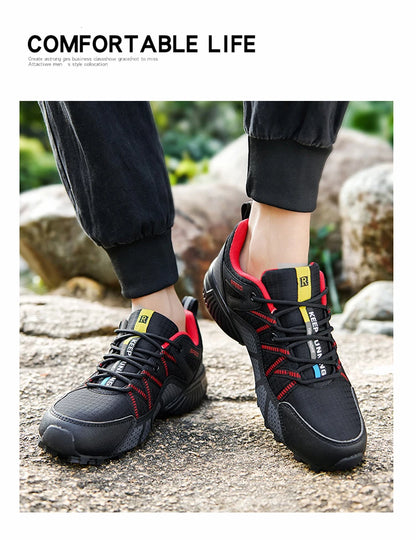 Męskie buty turystyczne – buty sportowe do terenów o zróżnicowanym ukształtowaniu terenu, z oddychającą siateczką, antypoślizgowe, odporne na zużycie – buty turystyczne i rowerowe