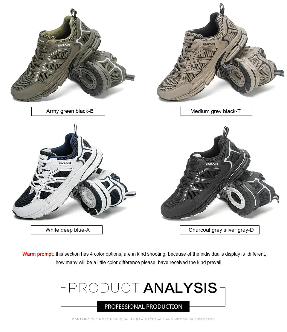 BONA 2023 New Designers Jogging Shoes Men Running Shoes Breathable Brand Sneakers Man Sports Training Walking Shoes Breathable m