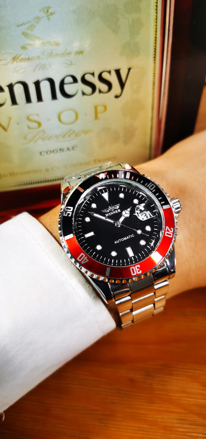 Relógio mecânico clássico para homem – Marca de luxo, estilo profissional, movimento automático, luneta rotativa, mostrador luminescente, bracelete em aço