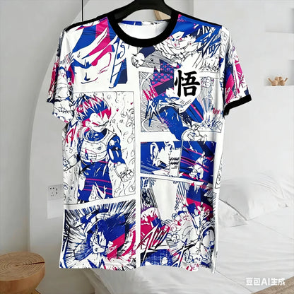 2026 Summer Dragon Ball Retro Cosplay T-shirt Men's Oversized 3D Printed Short-sleeved Family Unisex Children's Sports Shirt