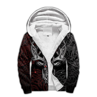 Mjolnir Odino Corvo Lupo Tatuaggio Felpa con cappuccio da uomo invernale più spessa con zip, stampata in 3D, unisex, casual, tuta con cappuccio, giacca in pile calda KD16