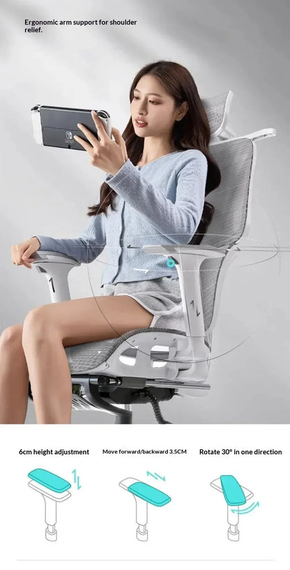 Ergonomic Study Chair High Back Office Chair with Lumbar Support, Adjustable Computer Desk Chair, Comfortable Home Work Chair with Armrests