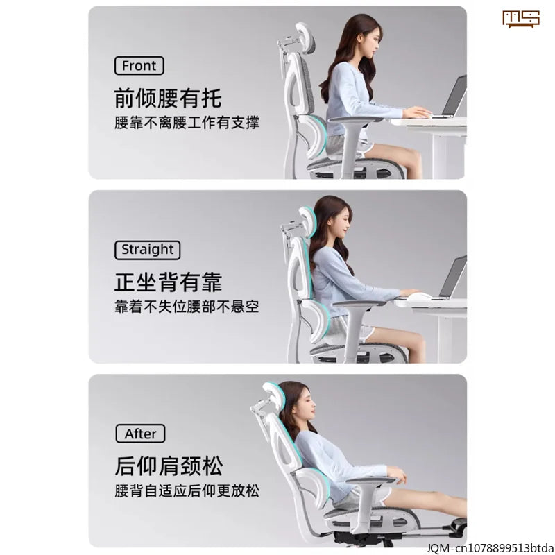 Cadeira de Estudo Ergonómica Confortável, Apoio Lombar para Longos Períodos Sentado, Cadeira Elevatória, Cadeira de Escritório Giratória para Computador em Casa