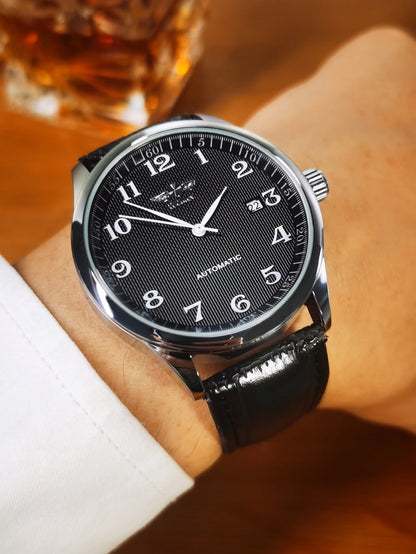 Reloj para hombre WINNER – Estilo clásico, retro y elegante – Reloj mecánico automático con calendario – Marca de lujo, caja de acero y correa de piel