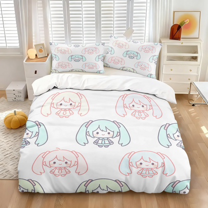 Set navlake za poplun Hatsune Miku u chibi stilu, slatka anime posteljina s jastučnicama, dekor za gaming sobu, spavaću sobu tinejdžera i djece, poklon za fanove