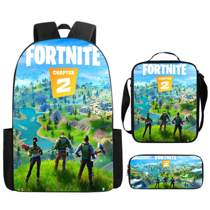 Fortnite Cartoon 3pcs Set, Large Capacity Suitable for Boys and Girls Aged 5-8, Includes Backpack, Dinner Bag, and Pencil Case