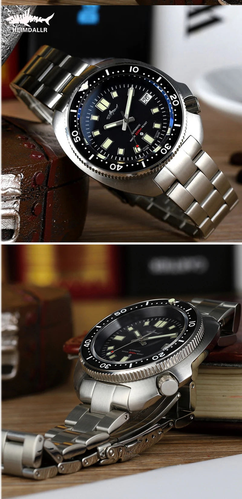 HEIMDALLR Turtle Mechanical Watch Men Captain Willard Watch Sapphire Crystal C3 Luminous NH35 Automatic Steel 200M Dive Watches