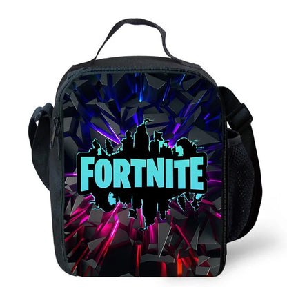 Fortnite Cartoon Lunch Bag for Boys Girls Unisex Reusable Insulated Lunch Box Portable Handbag Large Capacity for School Picnic