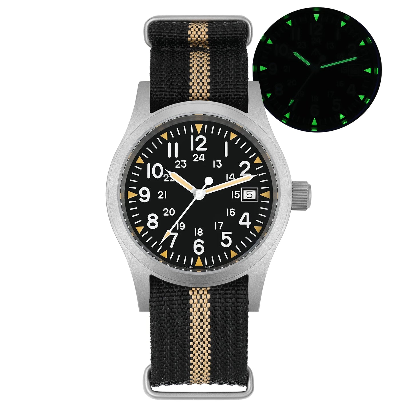 Militado ML05 Ronda 515 Movement Field Watches Domed Sapphire Crystal With High Clear AR Coating Wristwatch 38mm Vintage Watches